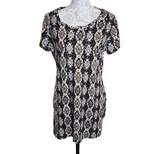 American City Wear Top Tunic Brown Geometric Print Cap Sleeve Women's 1X